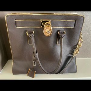 Michael Kors authentic dark brown & gold handbag